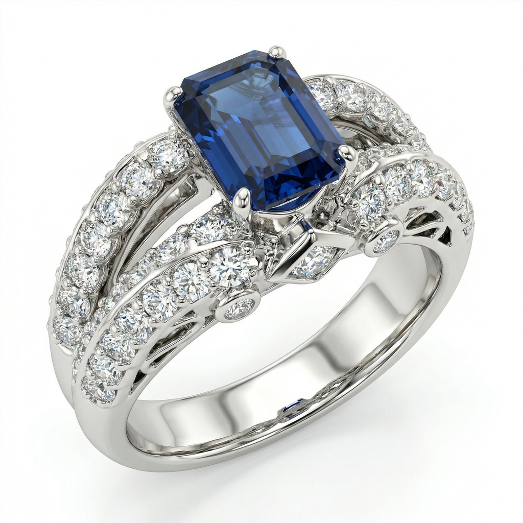 Natural Blue Sapphire & Diamond Ring | 1.49 Ct Diamonds | Luxury Statement | Saleh Sallom-Saleh Sallom