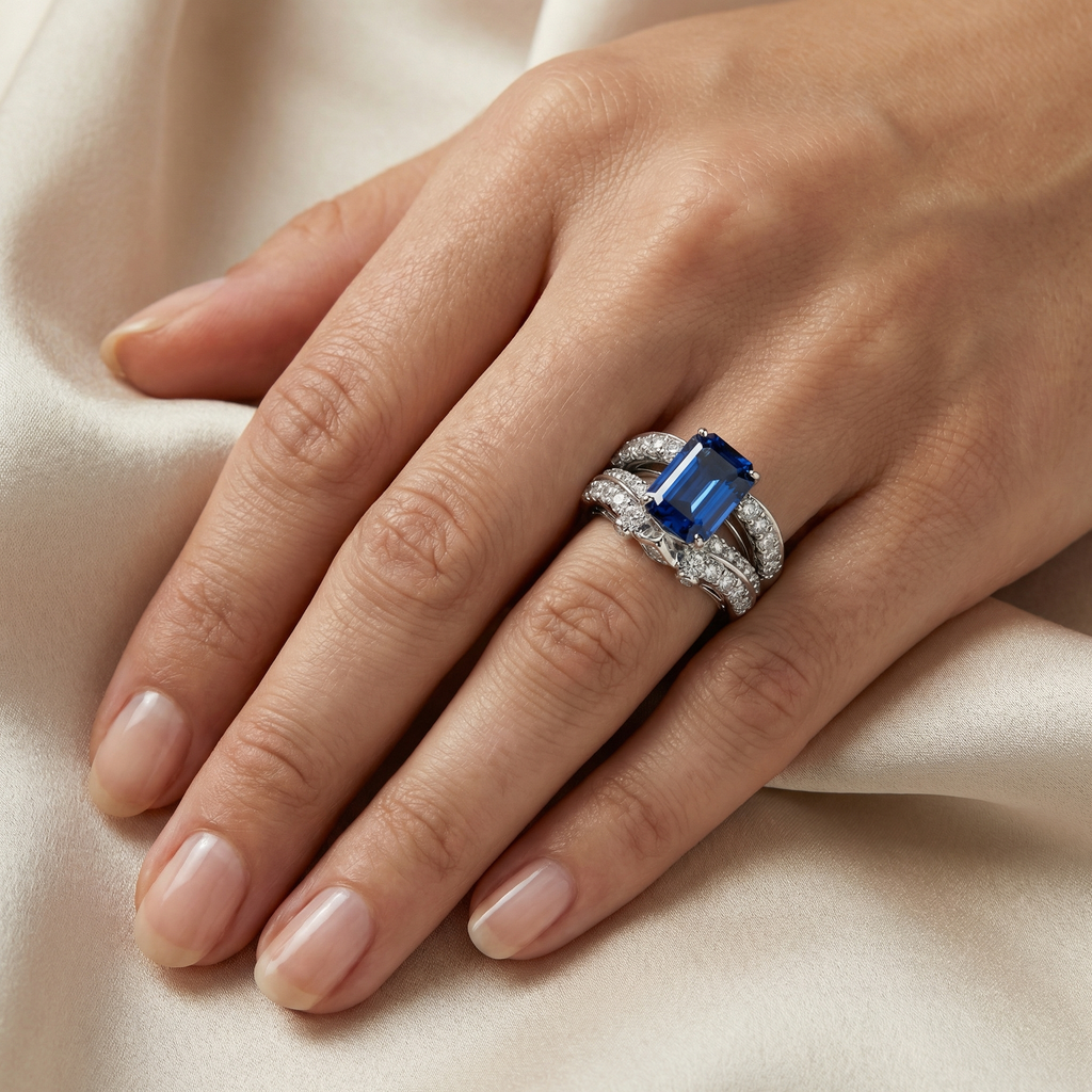 Natural Blue Sapphire & Diamond Ring | 1.49 Ct Diamonds | Luxury Statement | Saleh Sallom-Saleh Sallom