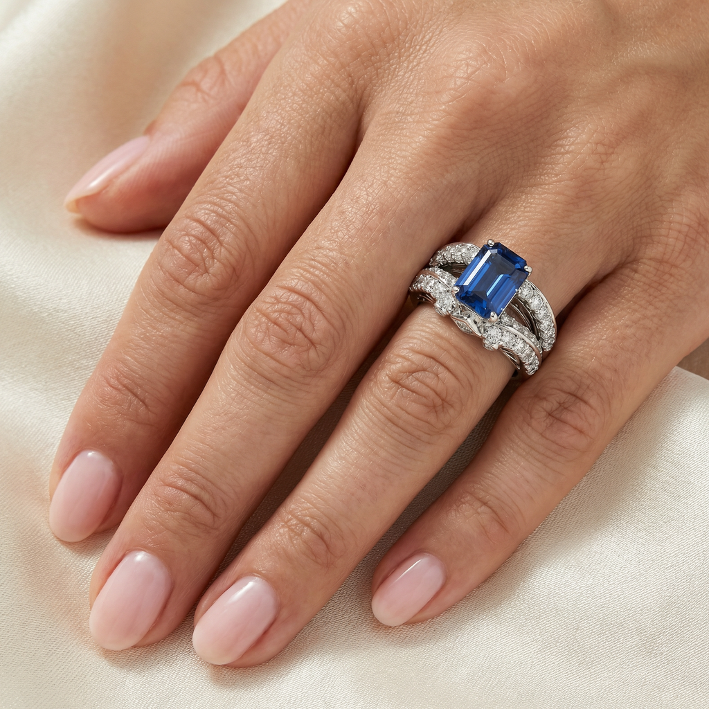 Natural Blue Sapphire & Diamond Ring | 1.49 Ct Diamonds | Luxury Statement | Saleh Sallom-Saleh Sallom