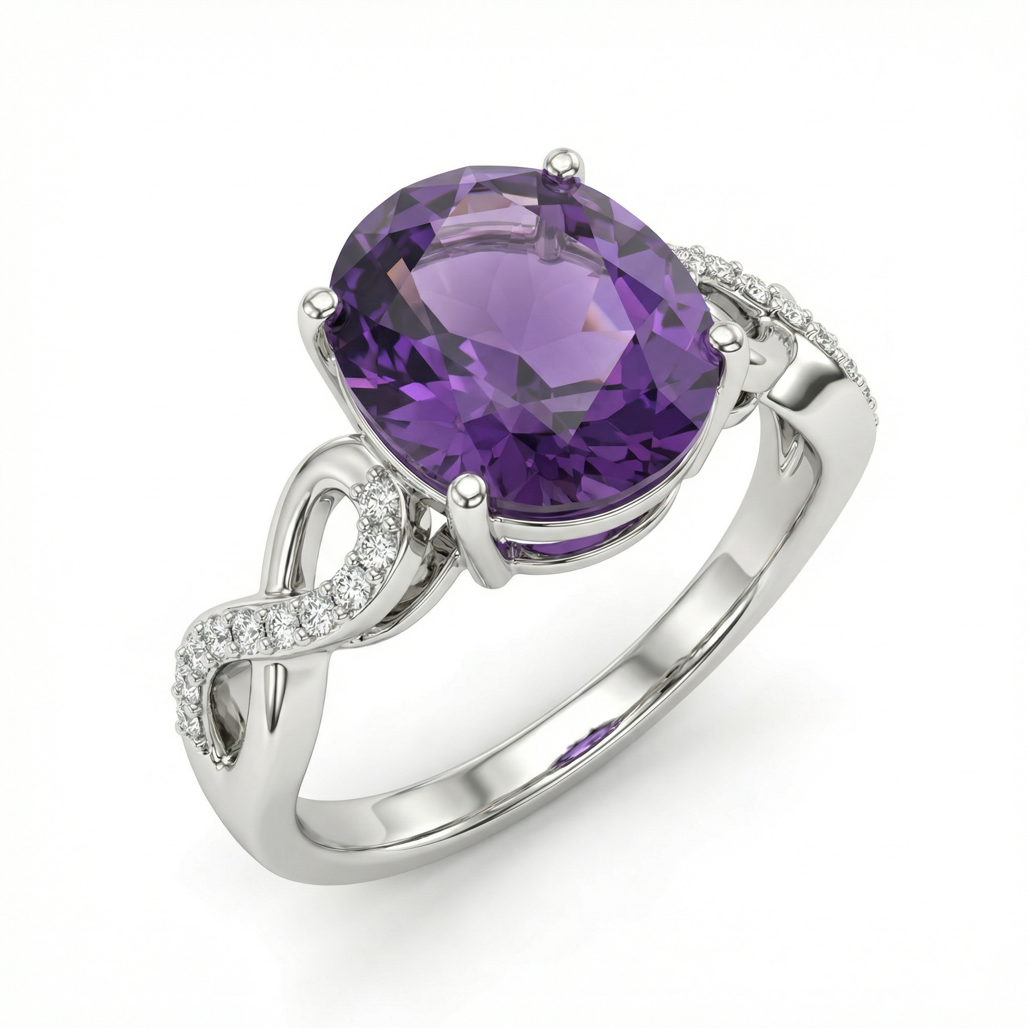 Natural Amethyst & Diamond Ring | 0.37 Ct Diamonds | Elegant Twist Design | Saleh Sallom-Saleh Sallom