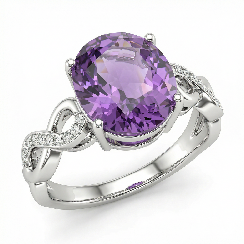 Natural Amethyst & Diamond Ring | 0.37 Ct Diamonds | Elegant Twist Design | Saleh Sallom-Saleh Sallom