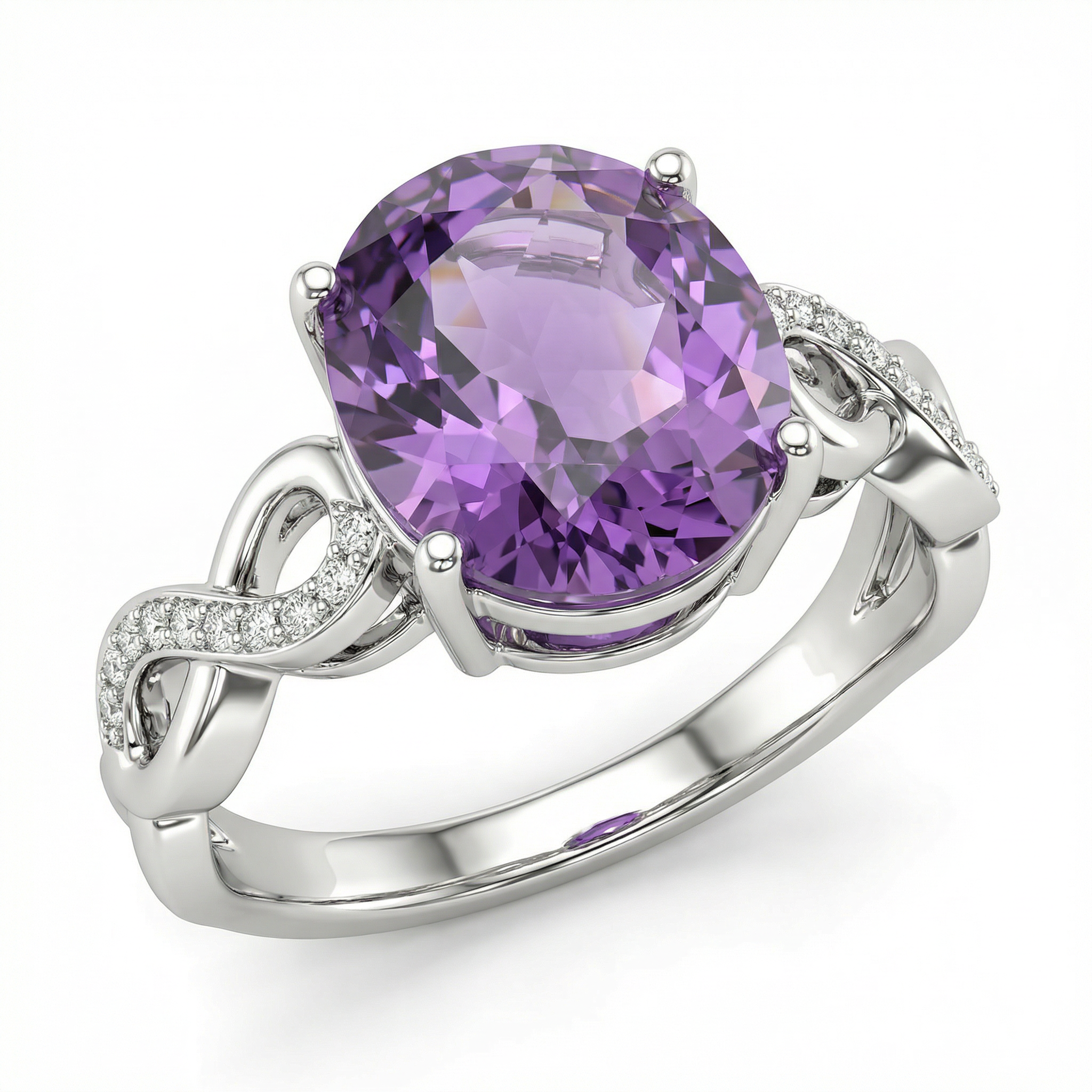 Natural Amethyst & Diamond Ring | 0.37 Ct Diamonds | Elegant Twist Design | Saleh Sallom-Saleh Sallom