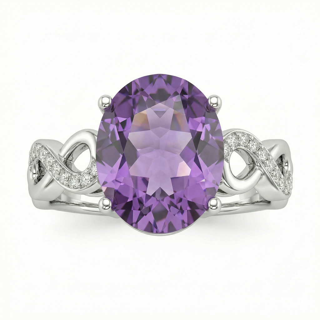 Natural Amethyst & Diamond Ring | 0.37 Ct Diamonds | Elegant Twist Design | Saleh Sallom-Saleh Sallom