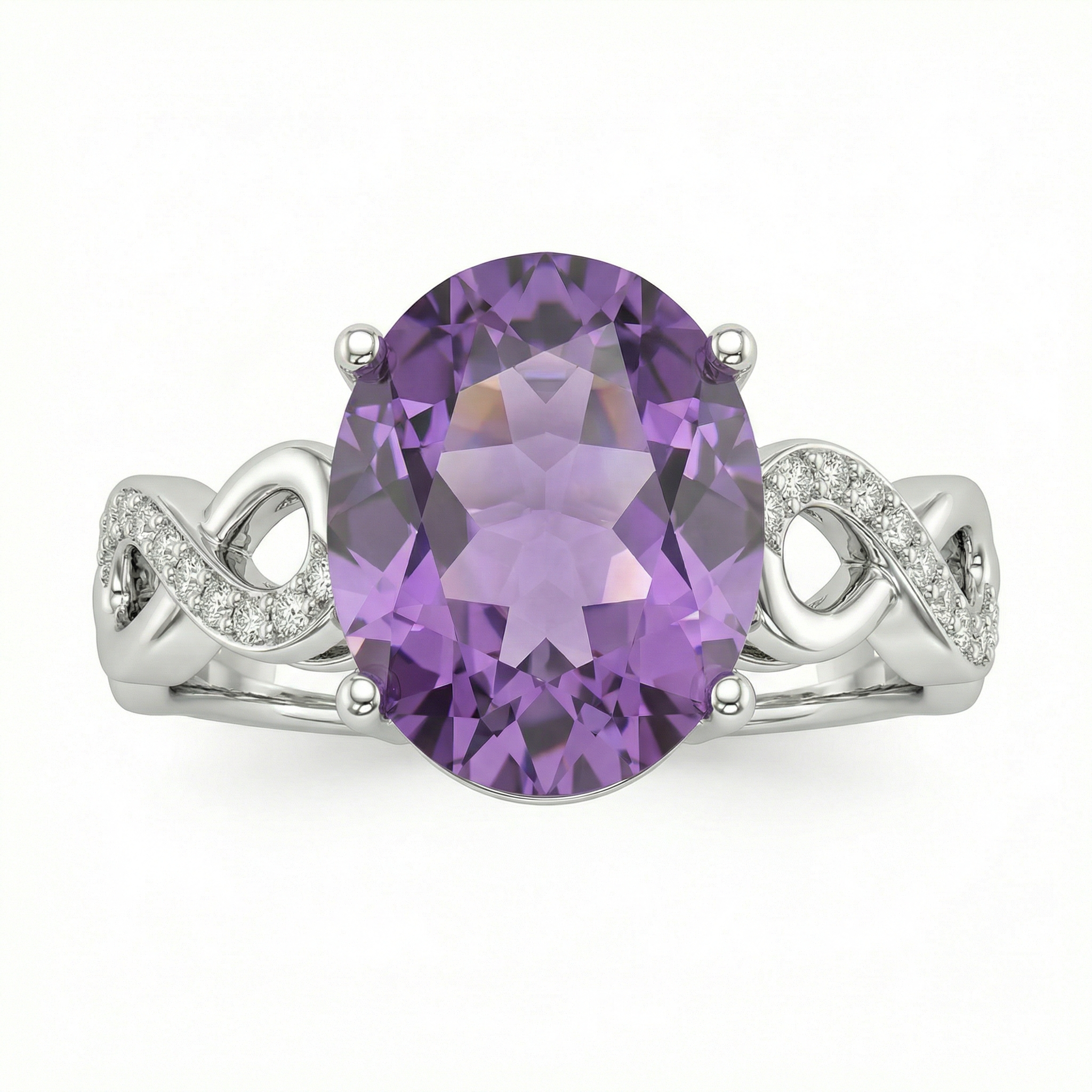 Natural Amethyst & Diamond Ring | 0.37 Ct Diamonds | Elegant Twist Design | Saleh Sallom-Saleh Sallom