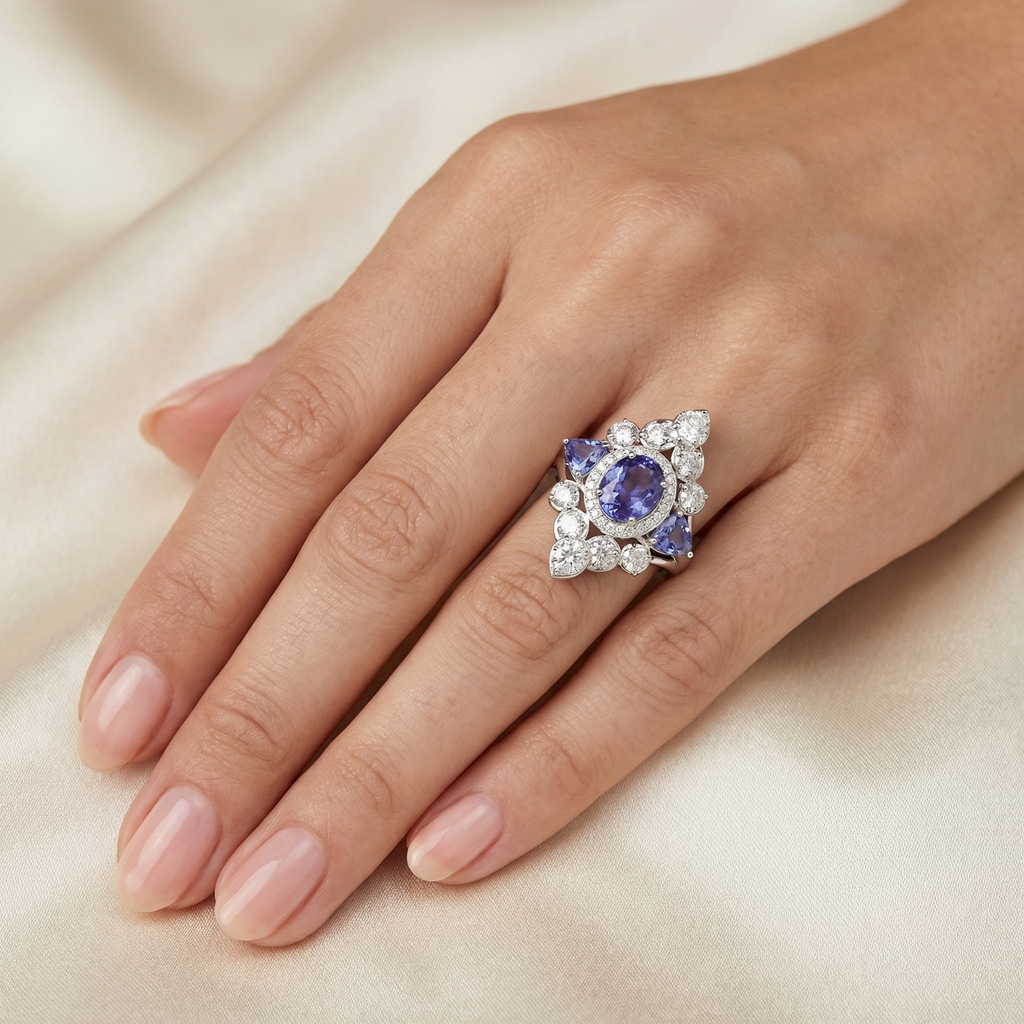 Natural Tanzanite & Diamond Ring | 6.48 Ct Diamonds | High Jewelry Statement | Saleh Sallom-Saleh Sallom