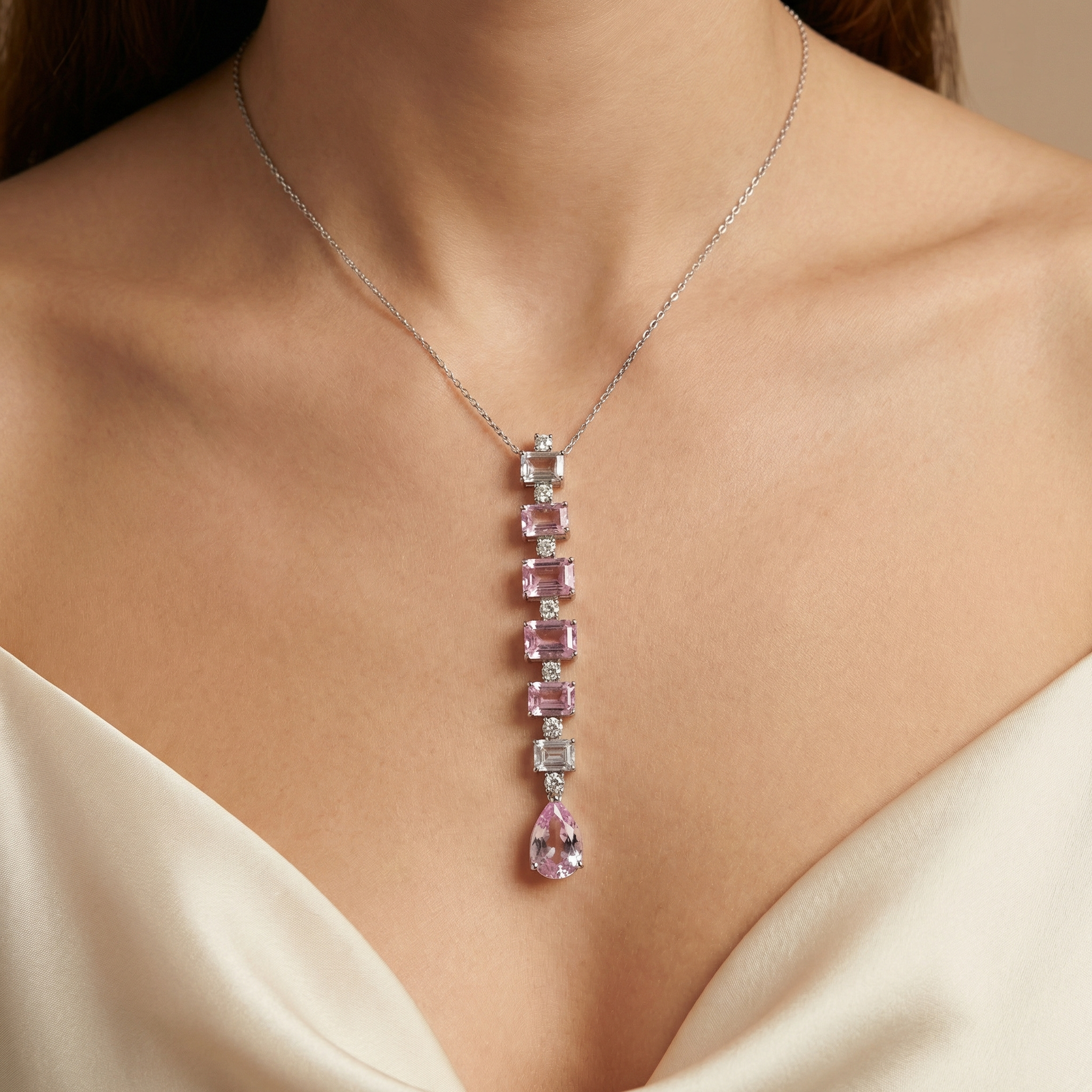 Lab Grown Pink Diamond Drop Necklace | 21.24 Ct | White Gold | Saleh Sallom-Saleh Sallom