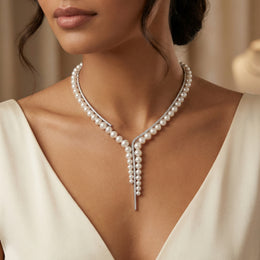 Natural Pearl &amp; Diamond Luxury Necklace | 25.18 g Natural Pearls | 2.90 CT Natural Diamonds | 18K White Gold | Saleh Sallom