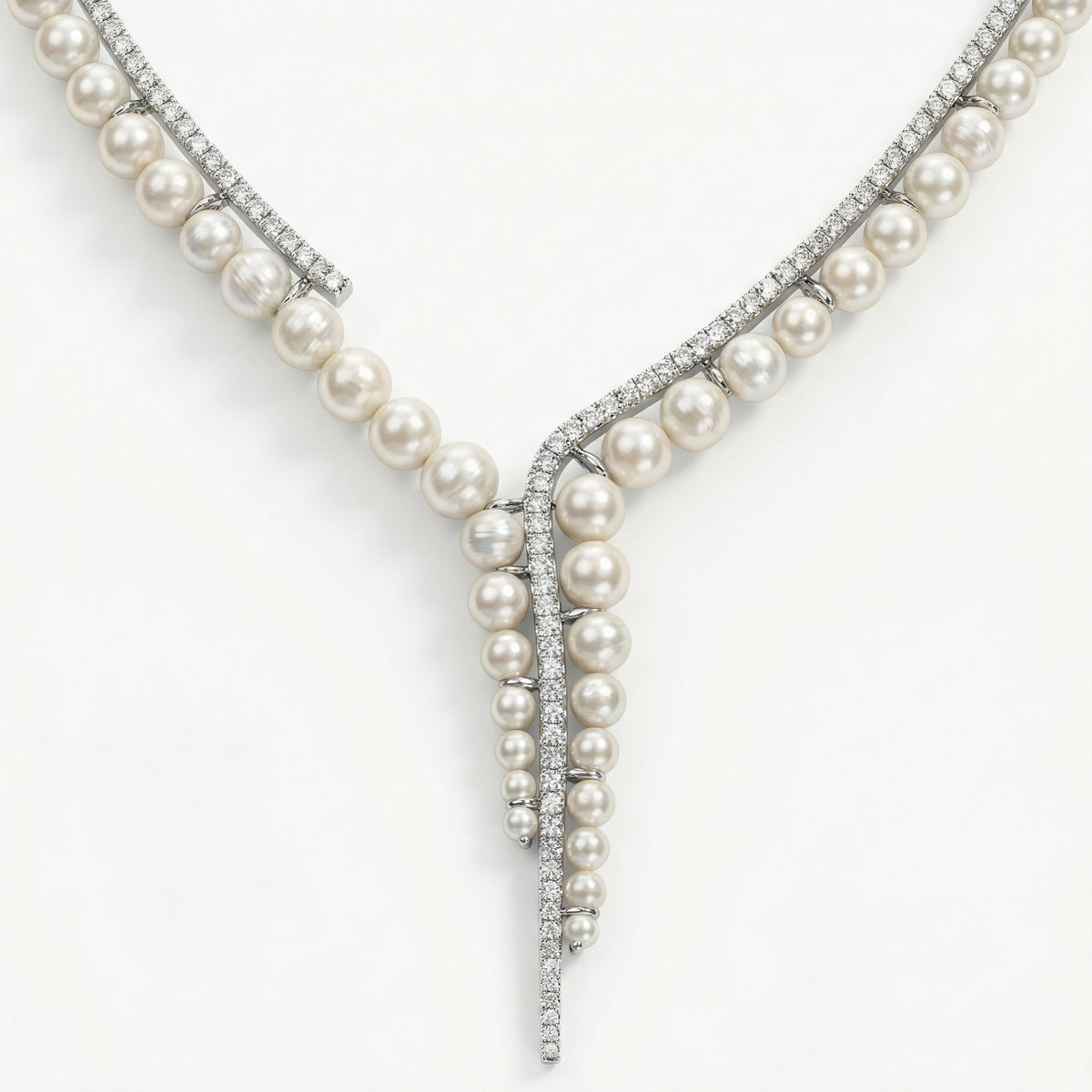 Natural Pearl &amp; Diamond Luxury Necklace | 25.18 g Natural Pearls | 2.90 CT Natural Diamonds | 18K White Gold | Saleh Sallom