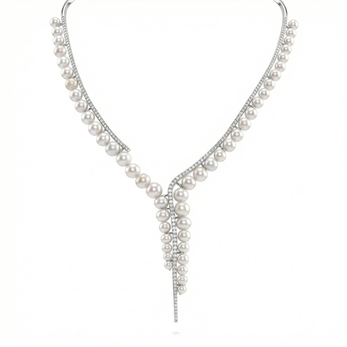 Natural Pearl &amp; Diamond Luxury Necklace | 25.18 g Natural Pearls | 2.90 CT Natural Diamonds | 18K White Gold | Saleh Sallom