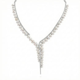 Natural Pearl &amp; Diamond Luxury Necklace | 25.18 g Natural Pearls | 2.90 CT Natural Diamonds | 18K White Gold | Saleh Sallom