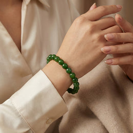 Natural Green Jade Round Beaded Bracelet