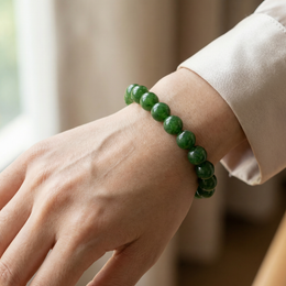 Natural Green Jade Round Beaded Bracelet
