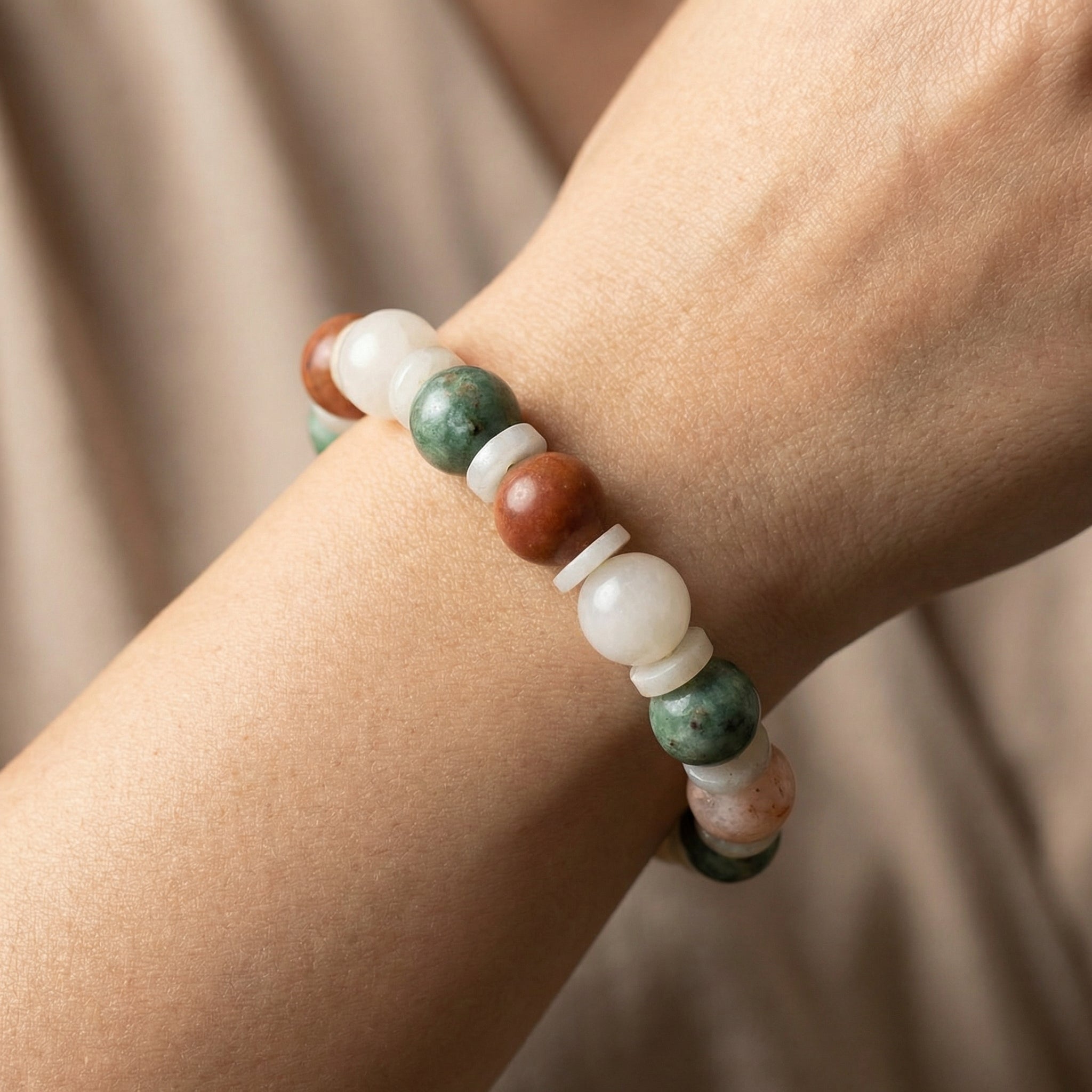 Natural Multicolor Agate Round Beaded Bracelet with Gemstone Spacers Secondary image