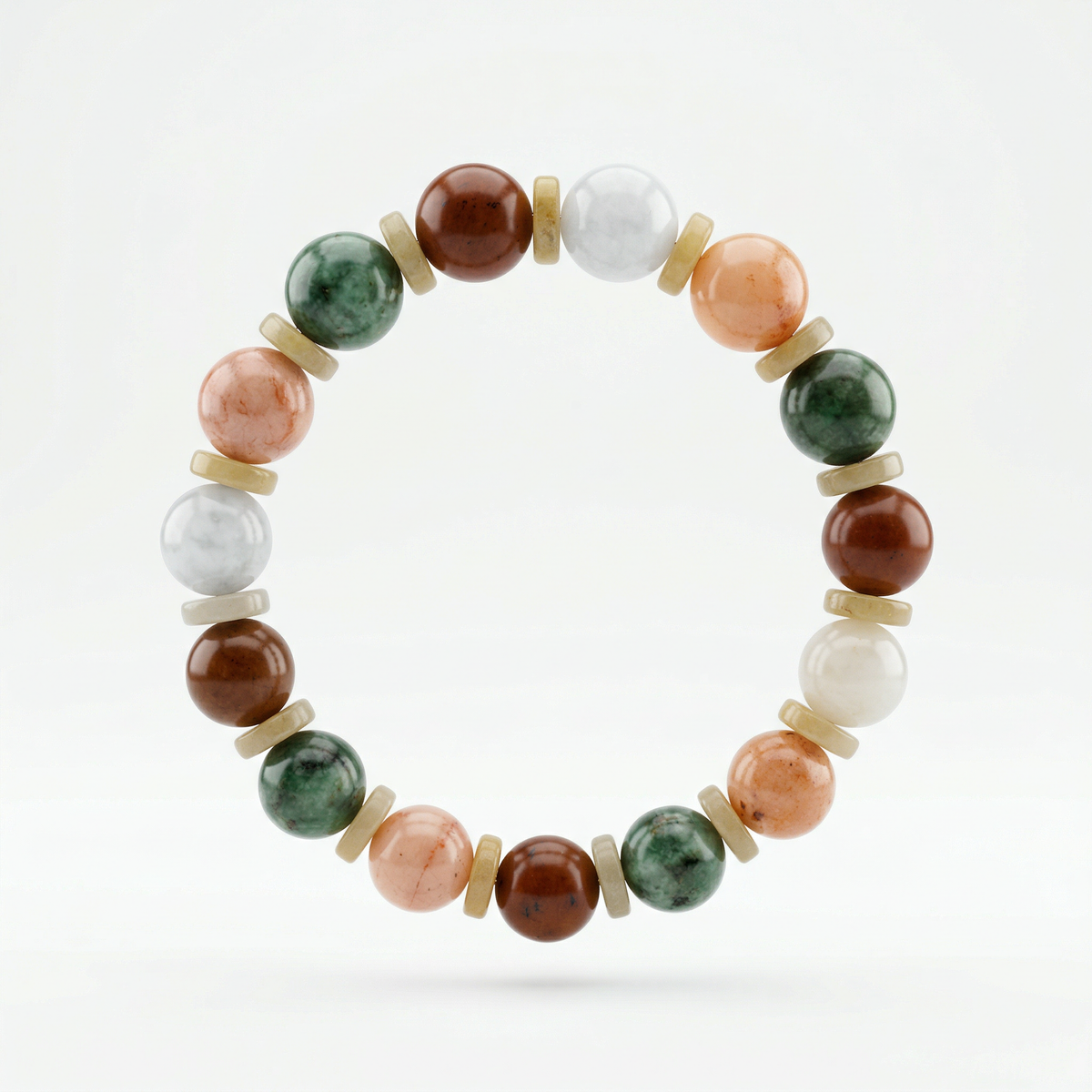 Natural Multicolor Agate Round Beaded Bracelet with Gemstone Spacers Main image