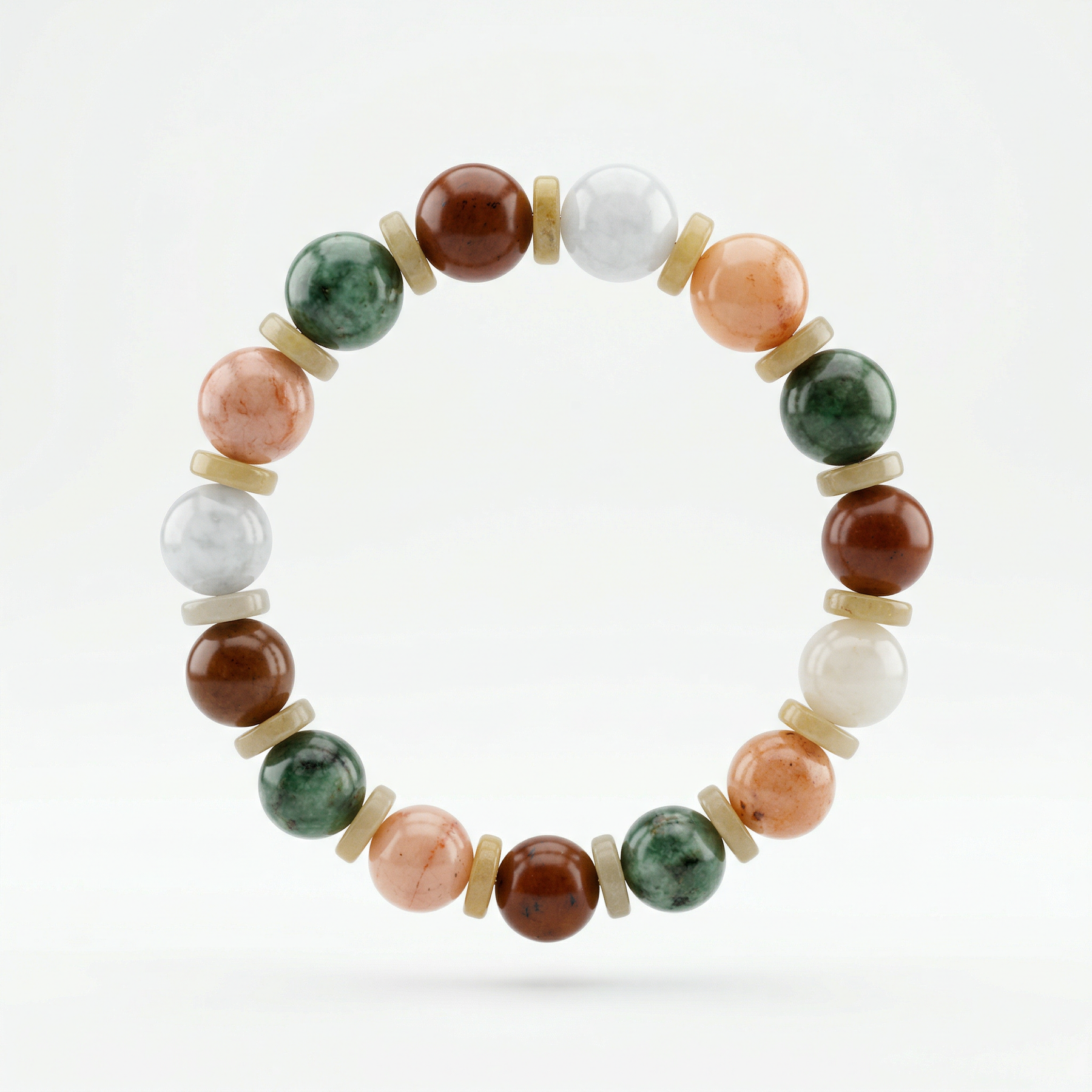 Natural Multicolor Agate Round Beaded Bracelet with Gemstone Spacers