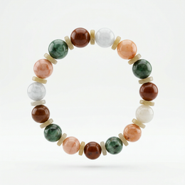 Natural Multicolor Agate Round Beaded Bracelet with Gemstone Spacers