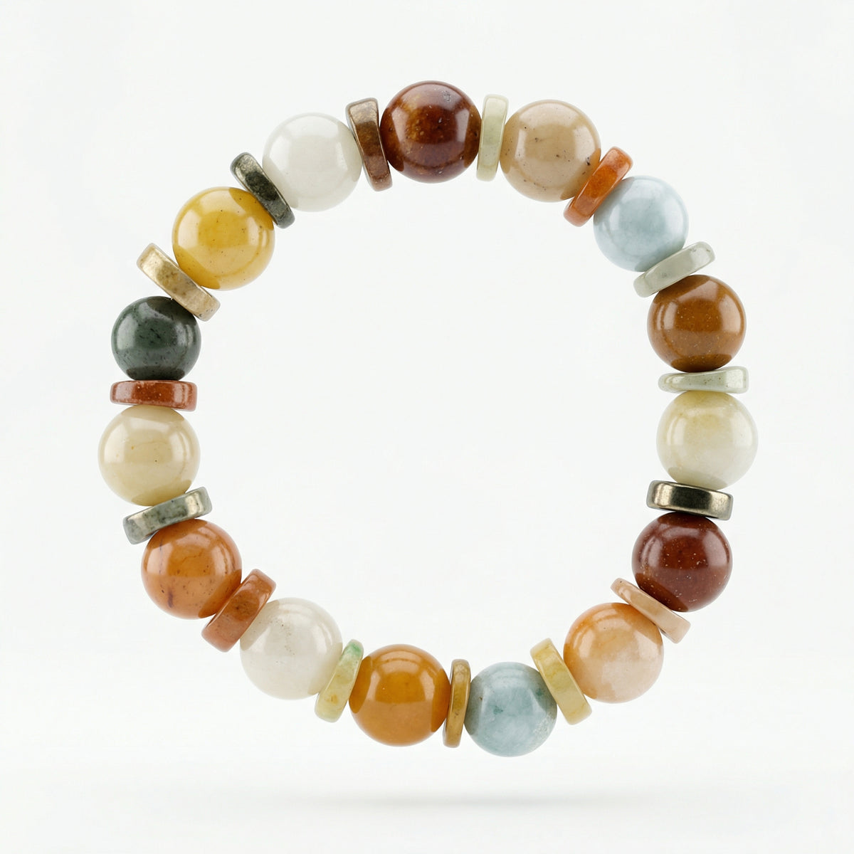 Natural Multicolor Agate Round Beaded Bracelet with Gemstone Spacers