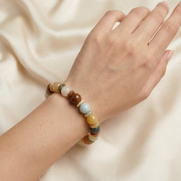 Natural Multicolor Agate Round Beaded Bracelet with Gemstone Spacers
