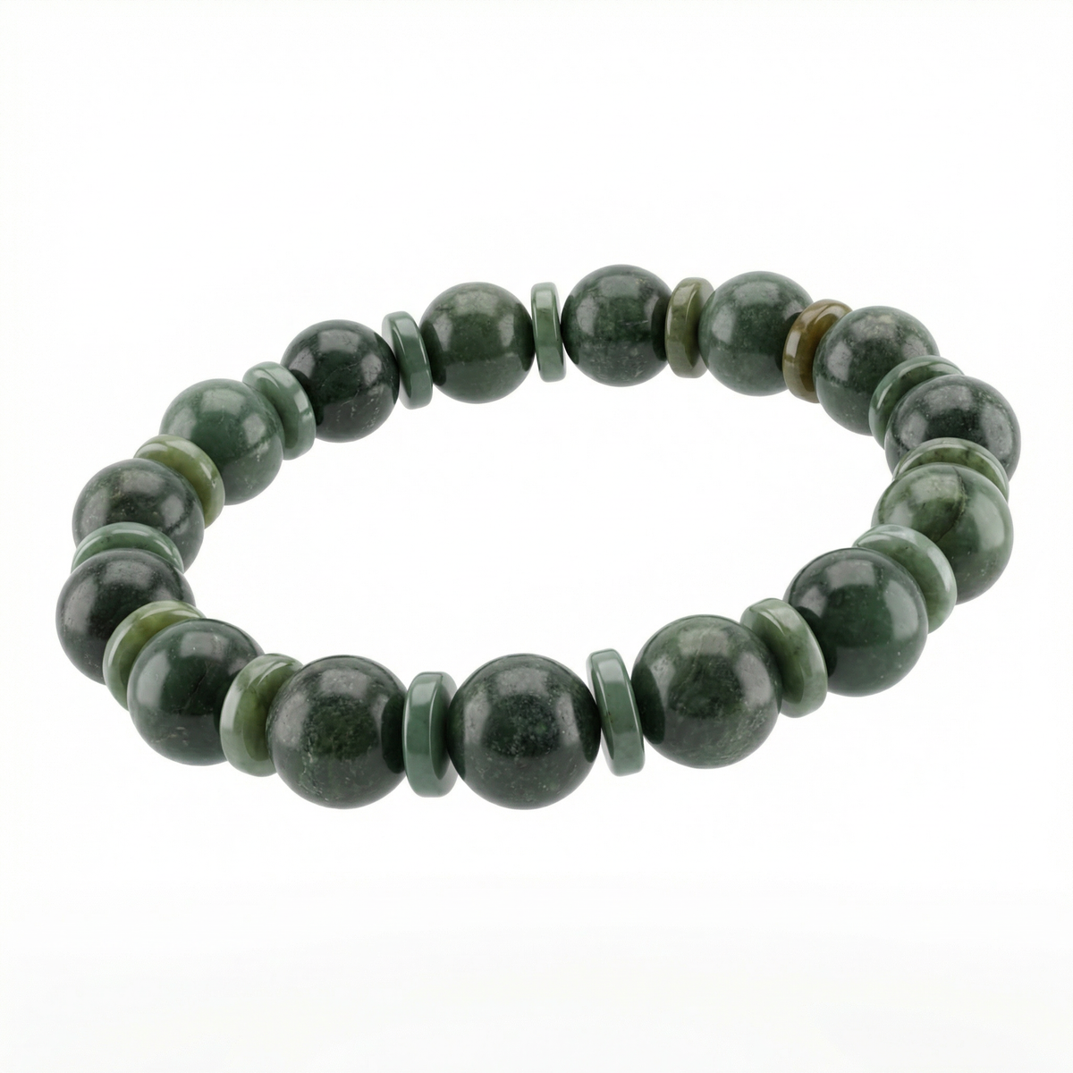 Natural Green Jade Round Beaded Bracelet