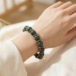 Natural Green Jade Round Beaded Bracelet