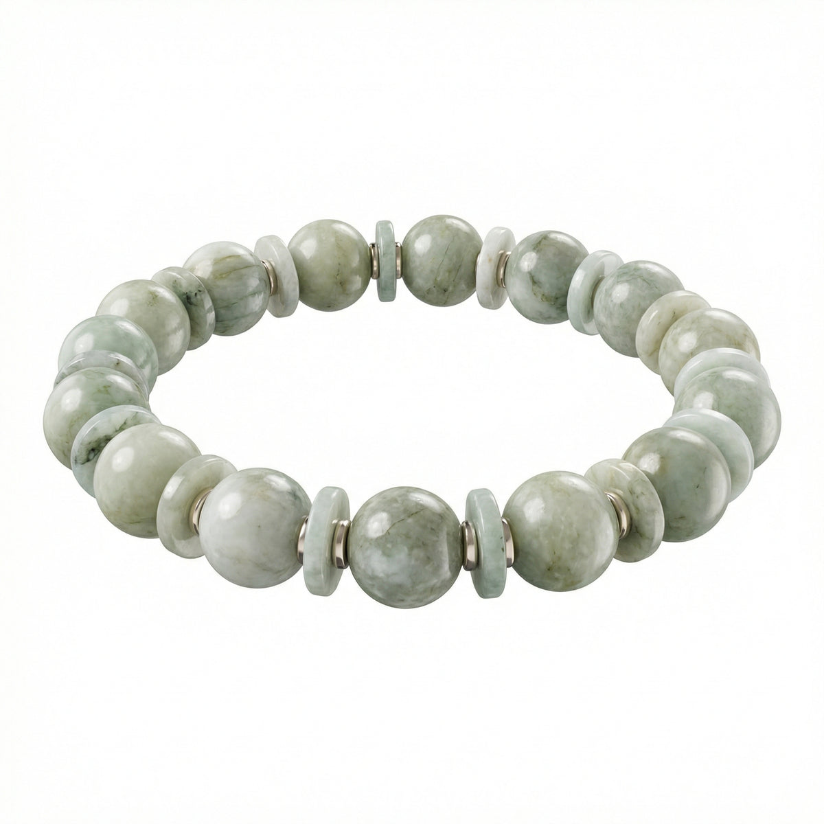 Natural Pale Green Jade Round Beaded Bracelet with Jade Spacers