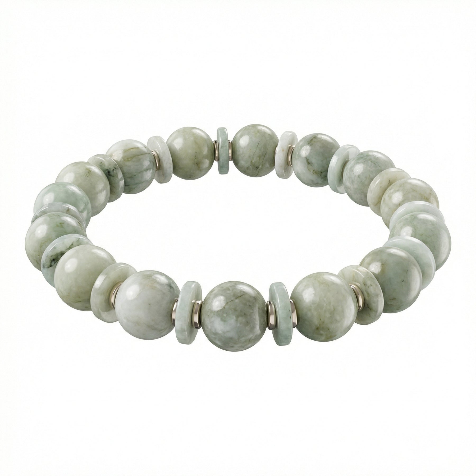 Natural Green Jade Round Beaded Bracelet with Jade Spacers