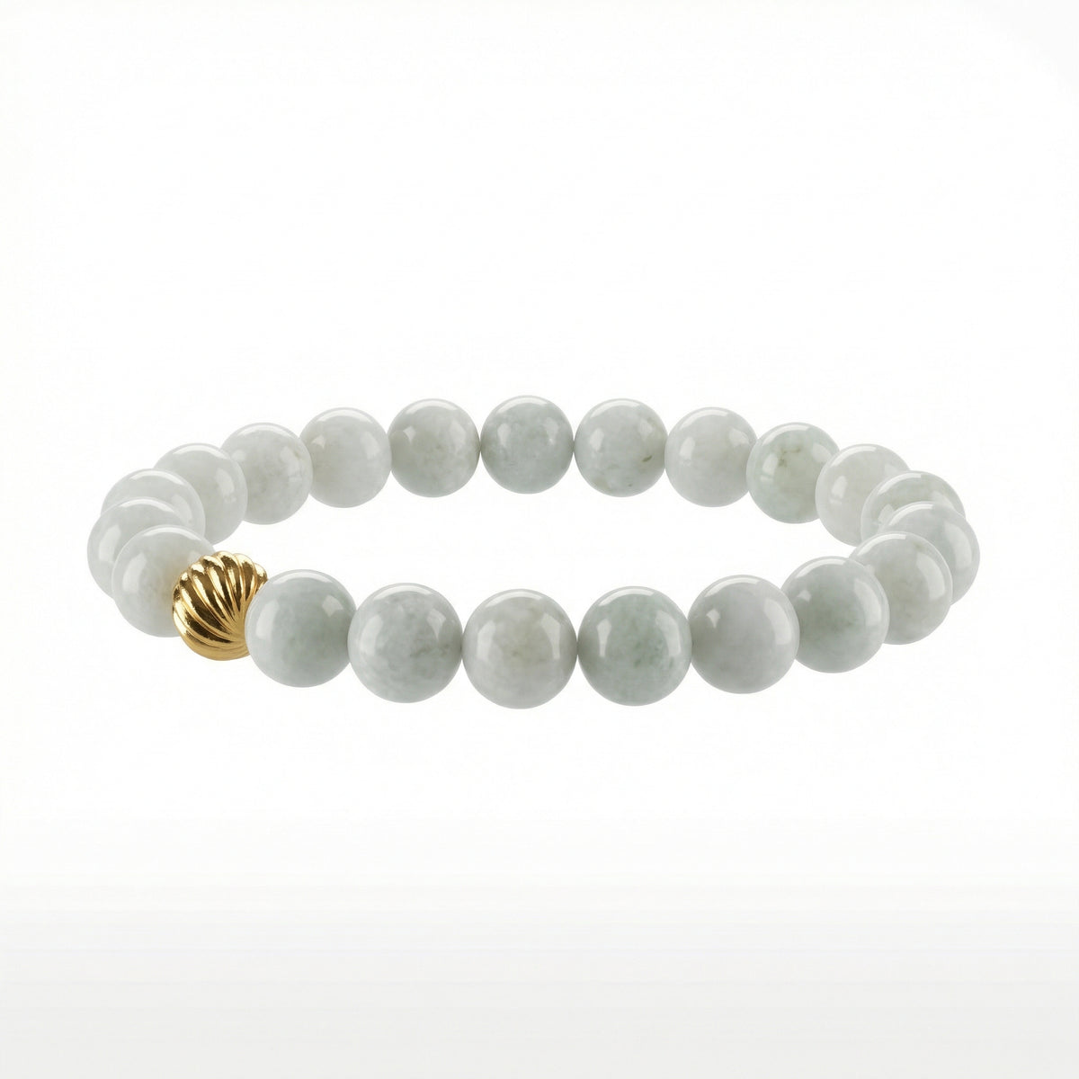 Natural White Jade Round Beaded Bracelet with Gold-Tone Accent
