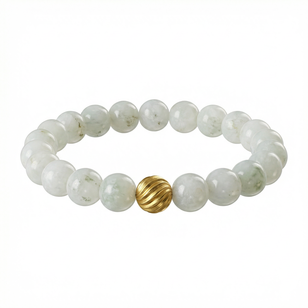 Natural White Jade Round Beaded Bracelet with Gold-Tone Accent Main image