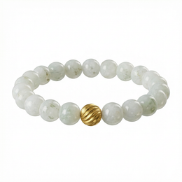 Natural White Jade Round Beaded Bracelet with Gold-Tone Accent