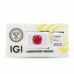 IGI Certified Laboratory Grown Purplish Red Ruby | 8.04 Carat Square Cushion Mixed Cut | Luxury Statement Gemstone-Saleh Sallom