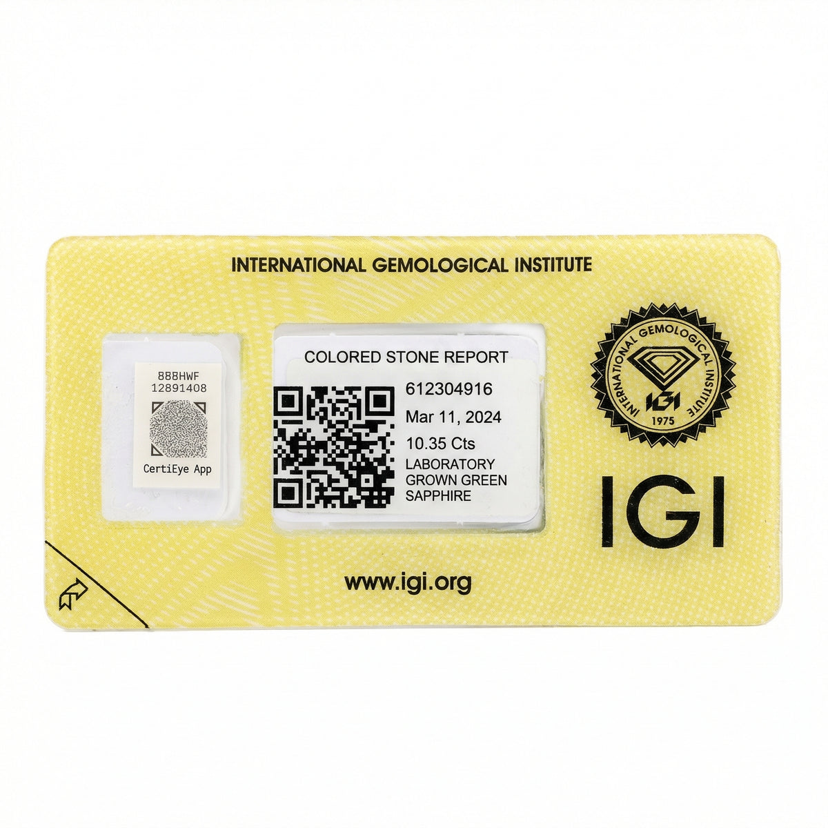IGI Certified Laboratory Grown Green Sapphire | 10.35 Carat Rectangular Step Cut | Premium Statement Gemstone-Saleh Sallom
