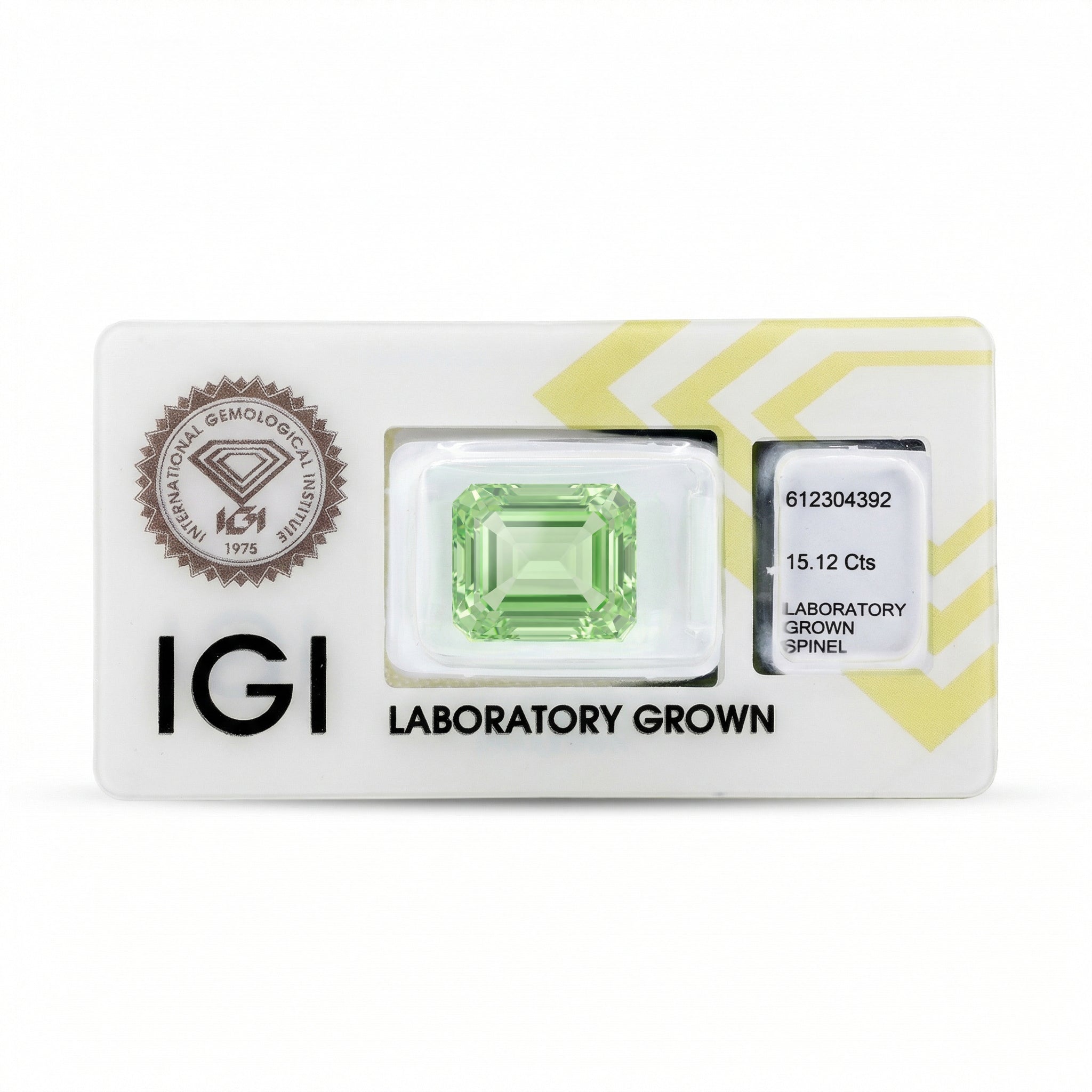 IGI Certified Laboratory Grown Yellowish Green Spinel | 15.12 Carat Emerald Cut | Luxury Statement Gemstone Secondary image