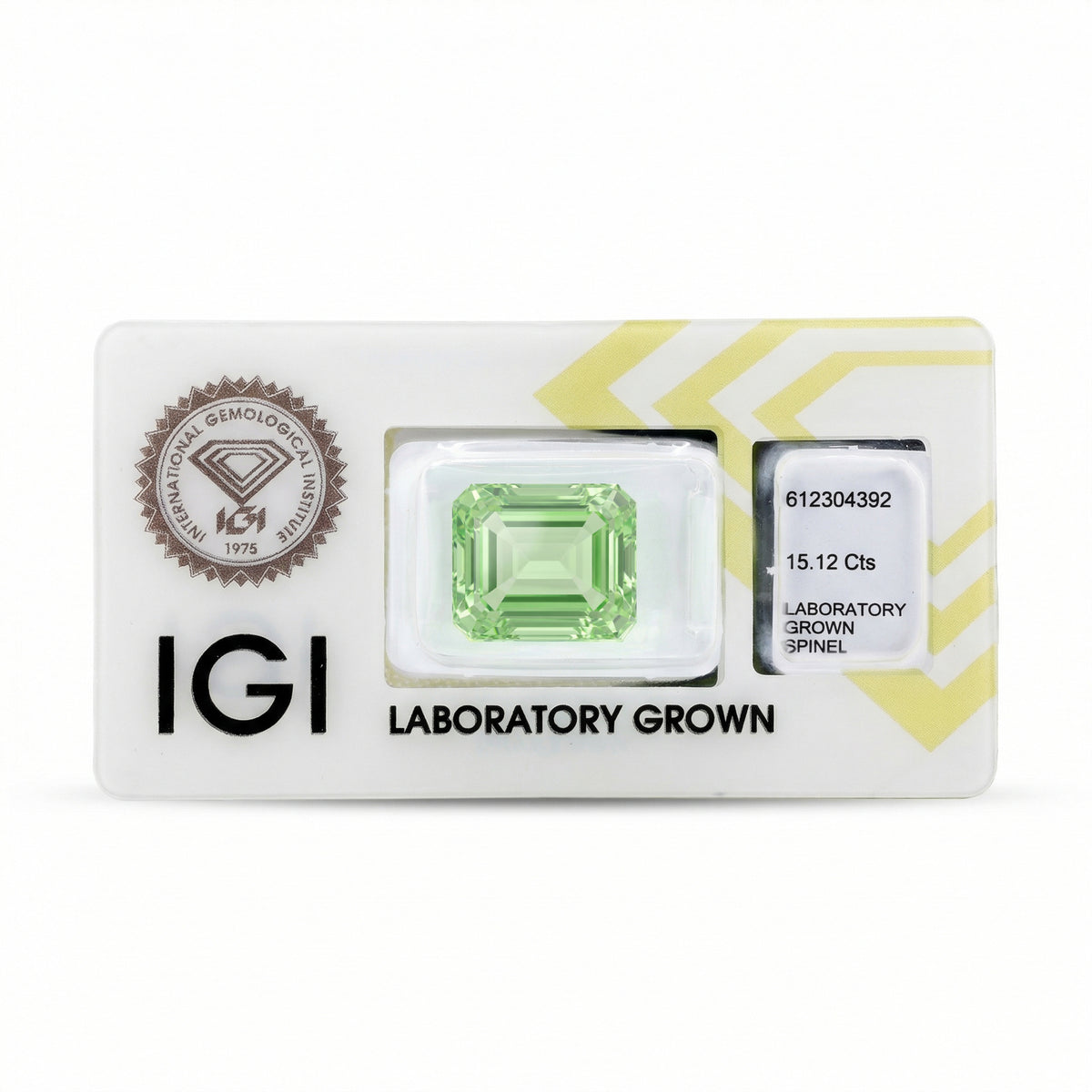 IGI Certified Laboratory Grown Yellowish Green Spinel | 15.12 Carat Emerald Cut | Luxury Statement Gemstone-Saleh Sallom