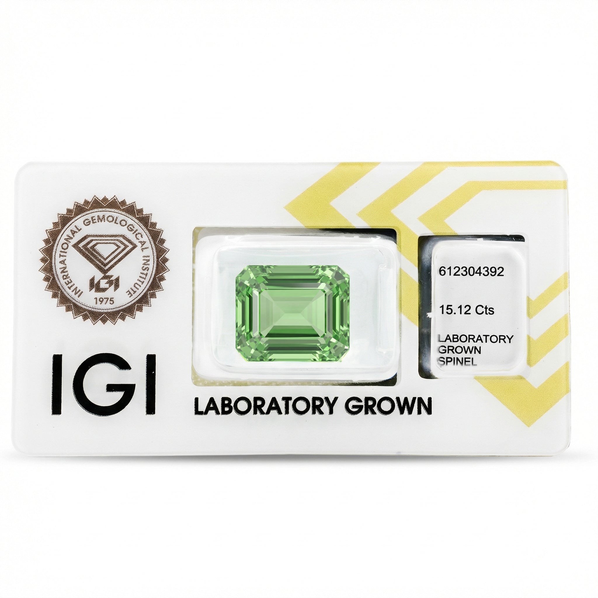 IGI Certified Laboratory Grown Yellowish Green Spinel | 15.12 Carat Emerald Cut | Luxury Statement Gemstone Secondary image