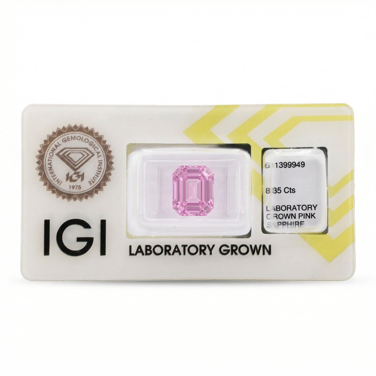 IGI Certified Laboratory Grown Purplish Pink Sapphire | 8.35 Carat Cut-Cornered Rectangular Cut | Ultra Luxury Gemstone-Saleh Sallom