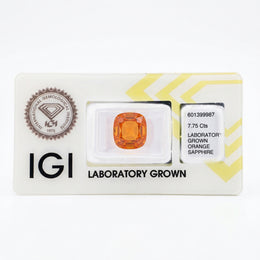 IGI Certified Laboratory Grown Orange Sapphire | 7.75 Carat Cushion Cut | Bold Luxury Statement Gemstone-Saleh Sallom