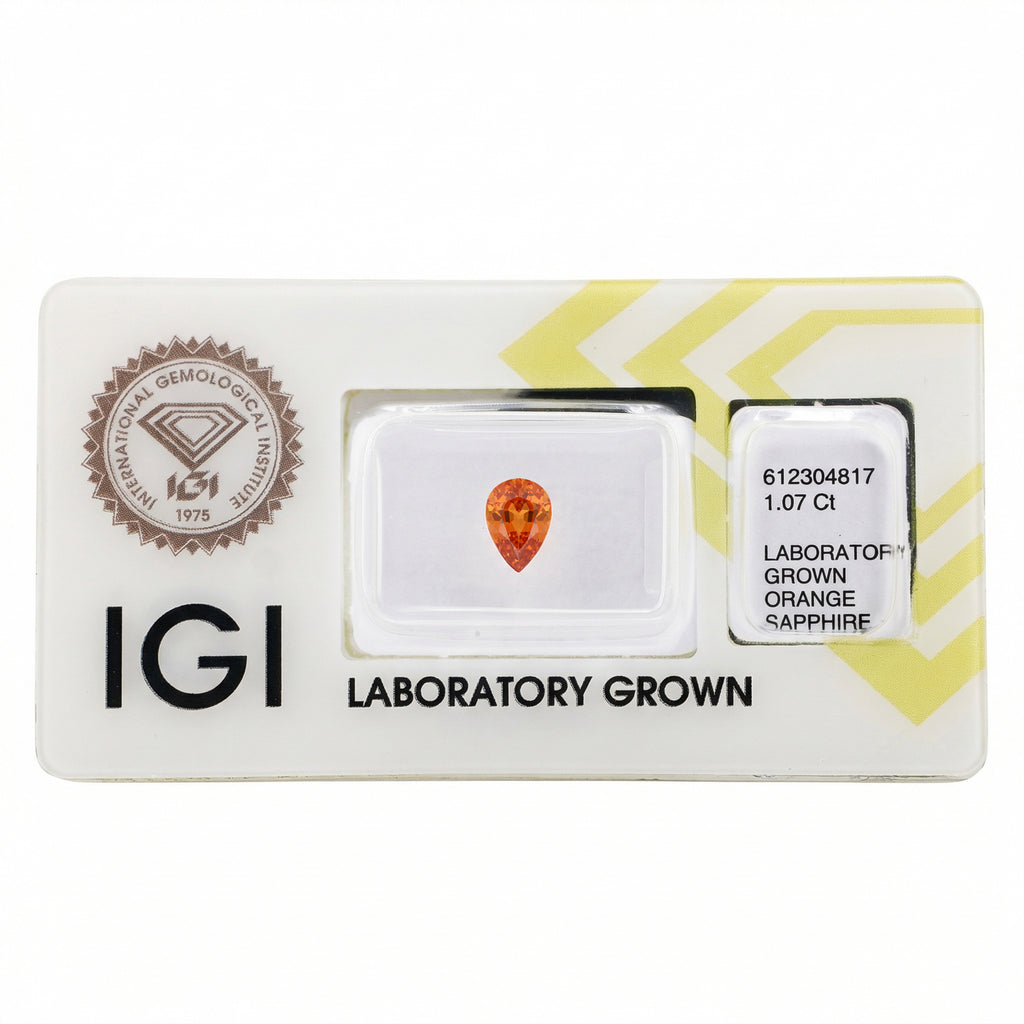 IGI Certified Laboratory Grown Orange Sapphire | 1.07 Carat Pear Cut | Elegant Fine Jewelry Gemstone-Saleh Sallom