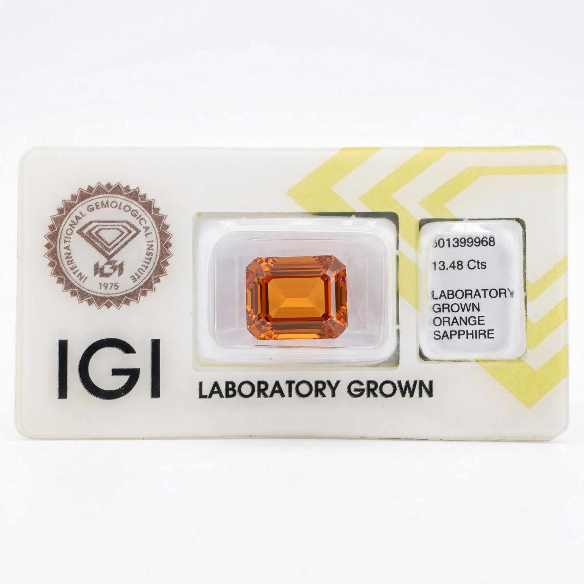 IGI Certified Laboratory Grown Orange Sapphire | 13.48 Carat Emerald Cut | Ultra Luxury Statement Gemstone Secondary image