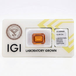 IGI Certified Laboratory Grown Orange Sapphire | 13.48 Carat Emerald Cut | Ultra Luxury Statement Gemstone-Saleh Sallom