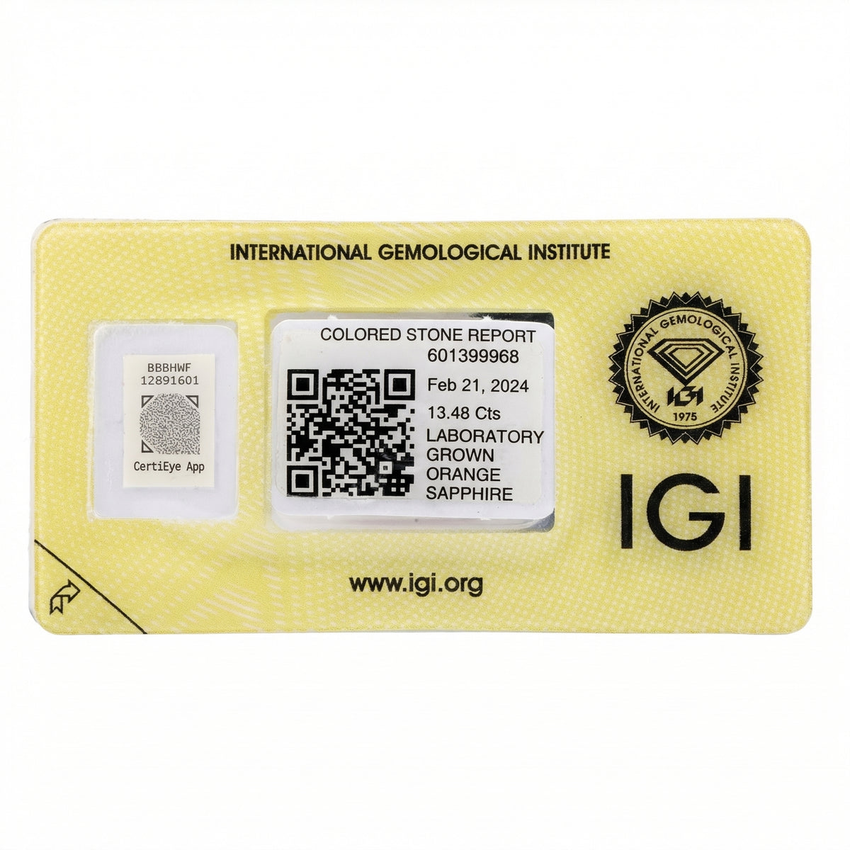 IGI Certified Laboratory Grown Orange Sapphire | 13.48 Carat Emerald Cut | Ultra Luxury Statement Gemstone-Saleh Sallom