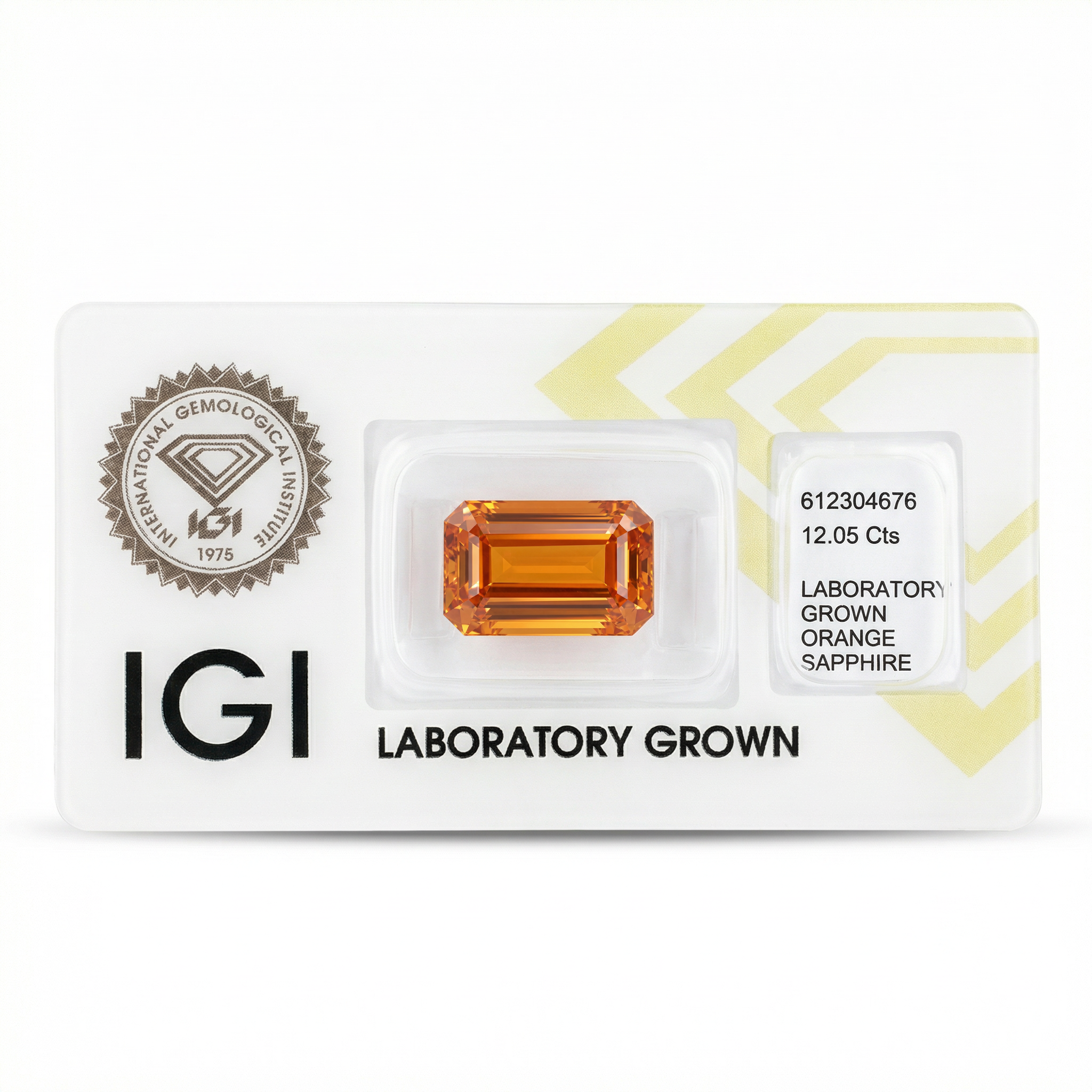 IGI Certified Laboratory Grown Yellowish Orange Sapphire | 12.05 Carat Emerald Cut | Ultra Luxury Statement Gemstone Secondary image