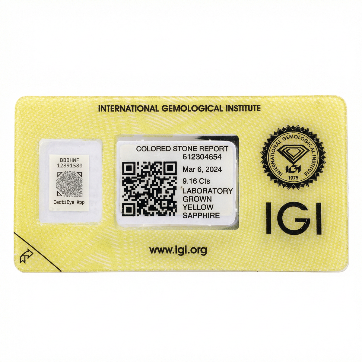 IGI Certified Laboratory Grown Yellow Sapphire | 9.16 Carat Round Brilliant Cut | Premium Luxury Gemstone-Saleh Sallom