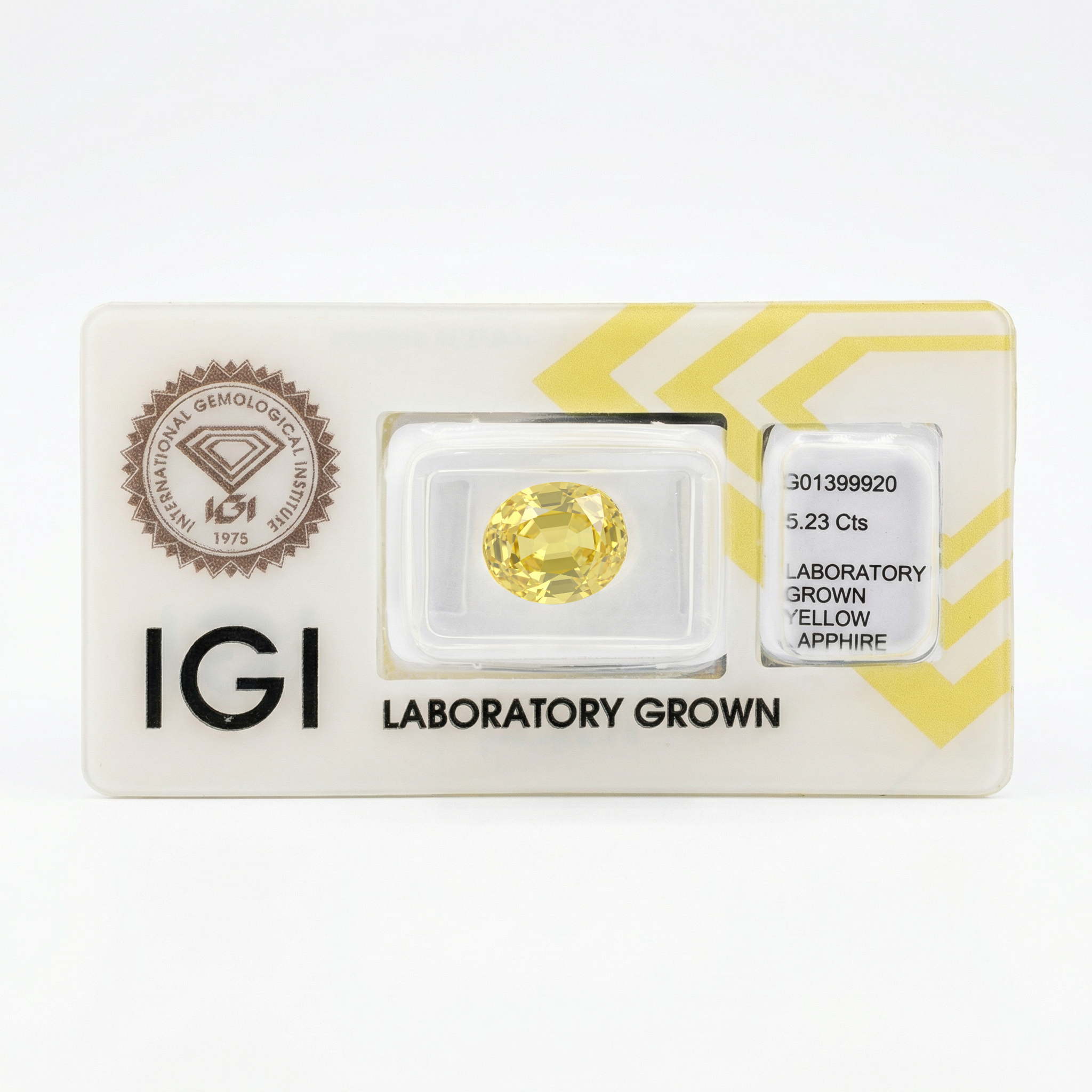 IGI Certified Colored Stone Card | 5.23 Carat Laboratory Grown Yellow Sapphire | Authenticity Guarantee Secondary image