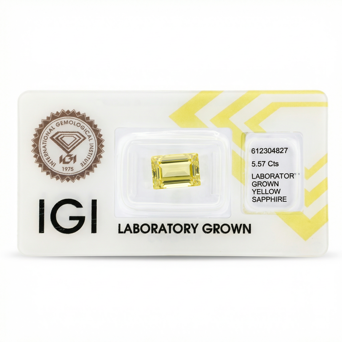 IGI Certified Laboratory Grown Yellow Sapphire | 5.57 Carat Rectangular Step Cut | Elegant Yellow Gemstone-Saleh Sallom