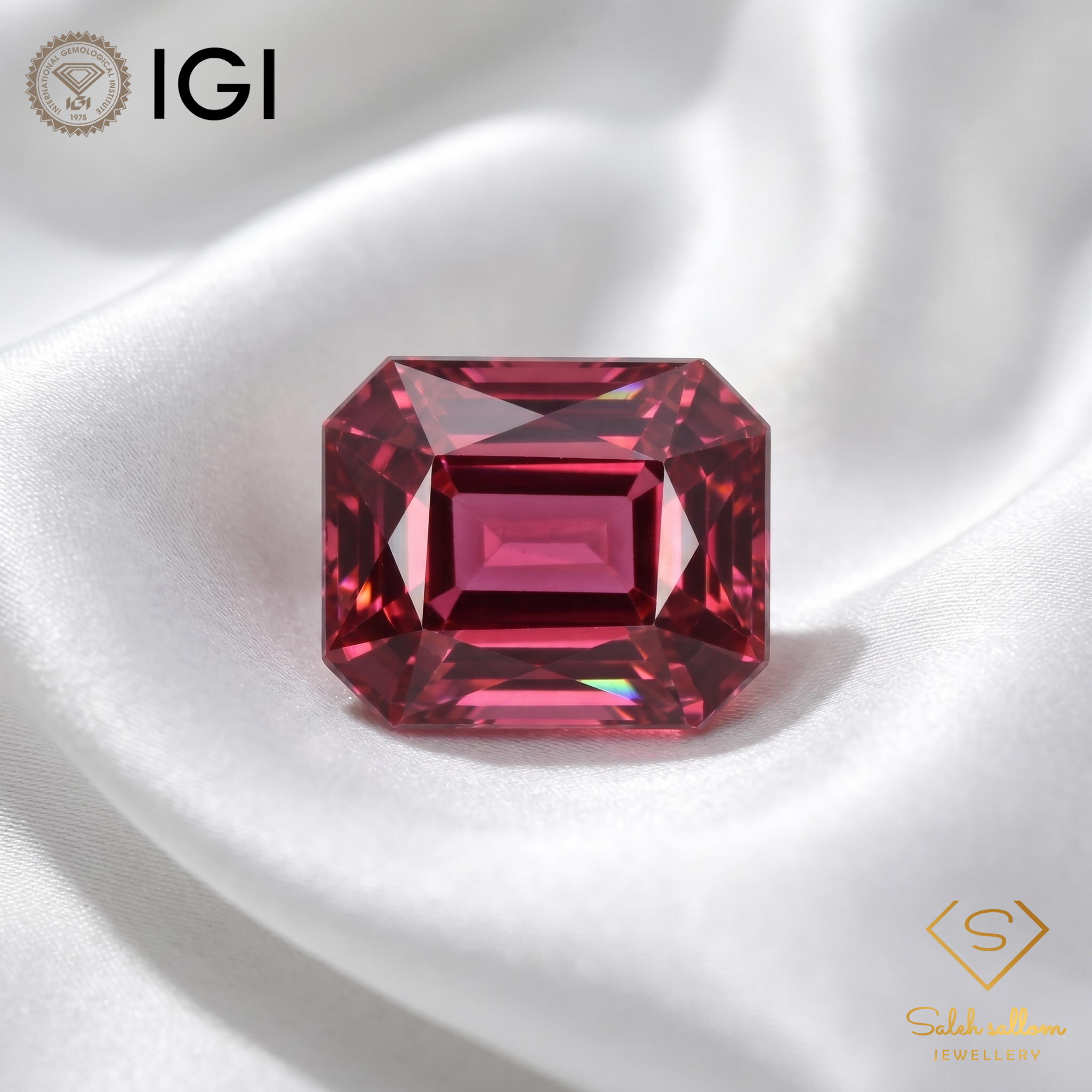 IGI Certified Natural Rhodolite Garnet | 2.87 Carat Emerald Cut | Pinkish Purple Secondary image
