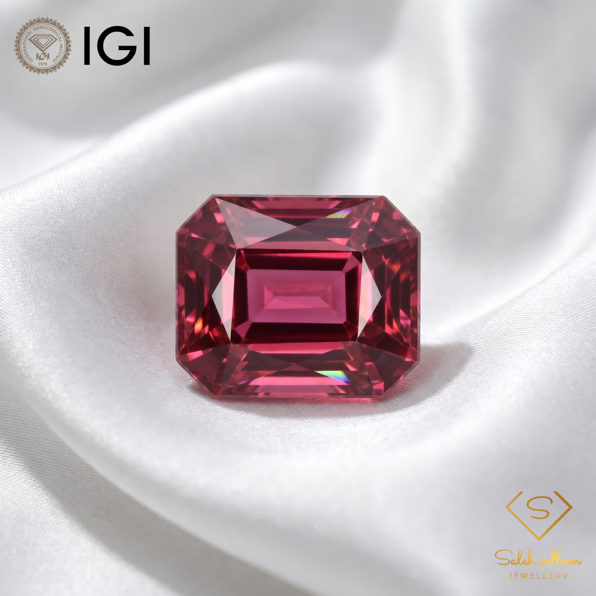 IGI Certified Natural Rhodolite Garnet | 2.87 Carat Emerald Cut | Pinkish Purple