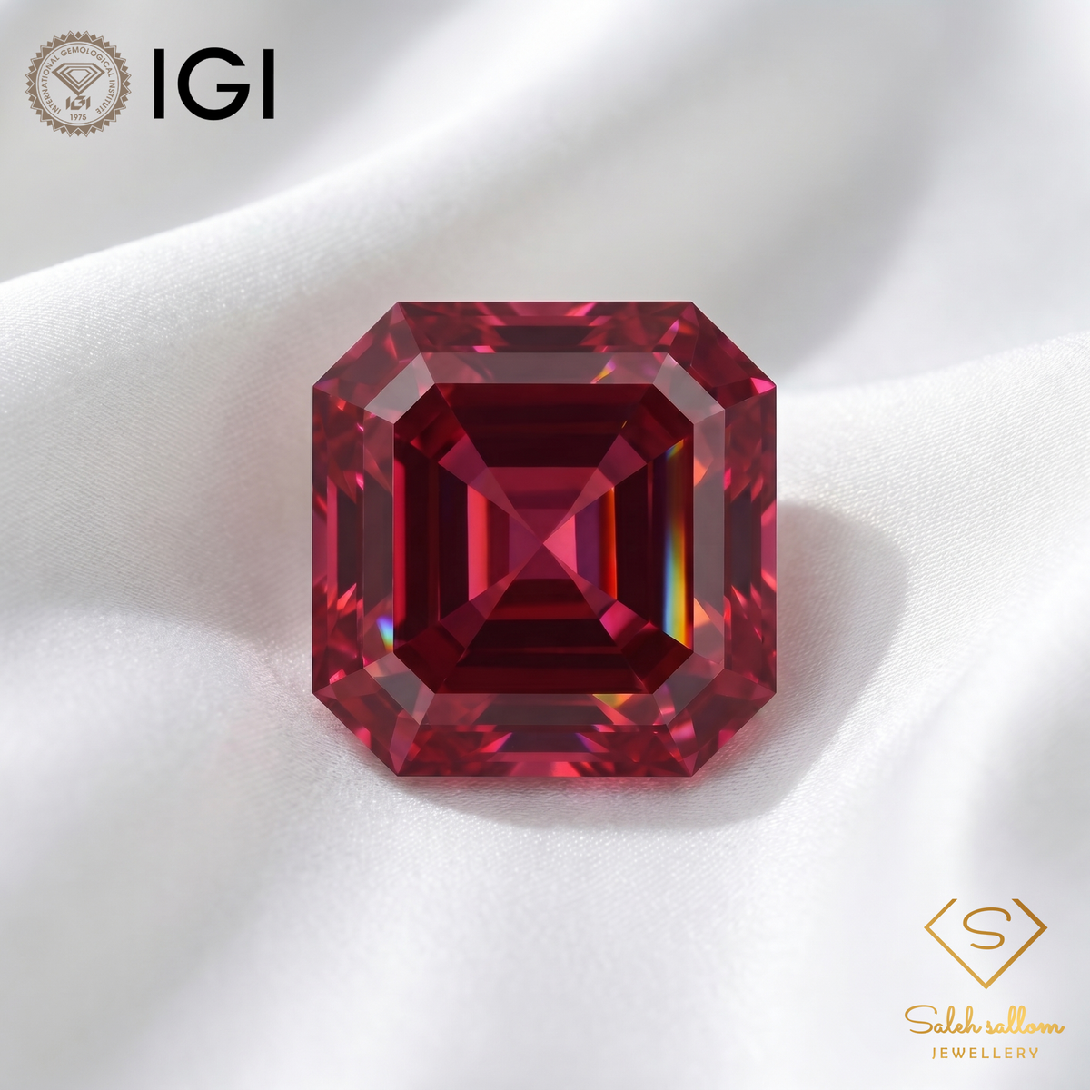 IGI Certified Natural Rhodolite Garnet | 3.17 Carat Square Emerald Cut | Reddish Purple