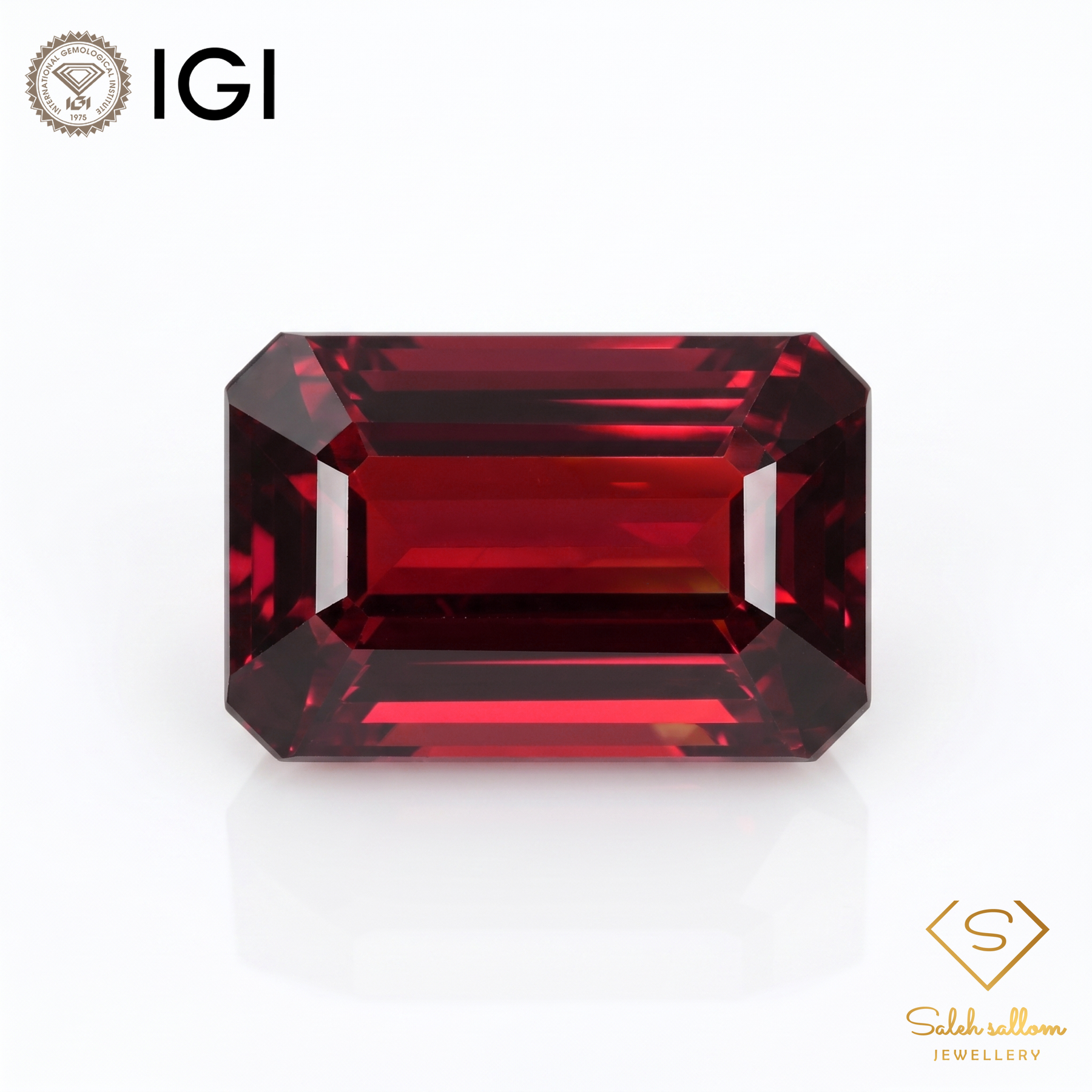 IGI Certified Natural Almandine Garnet | 4.37 Carat Emerald Cut | Orangy Red