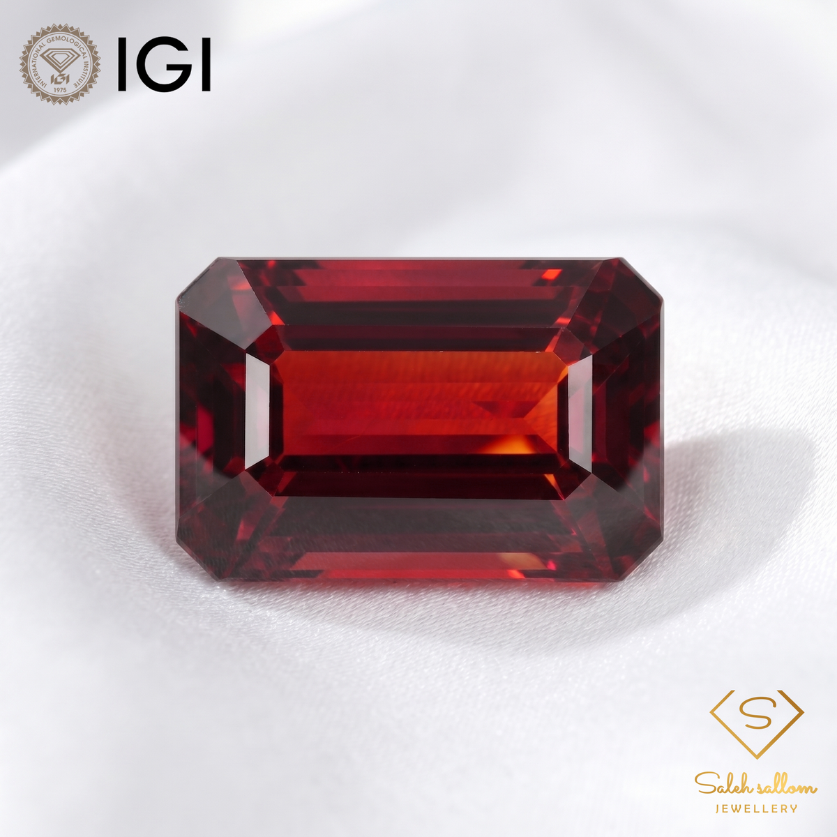 IGI Certified Natural Almandine Garnet | 4.37 Carat Emerald Cut | Orangy Red