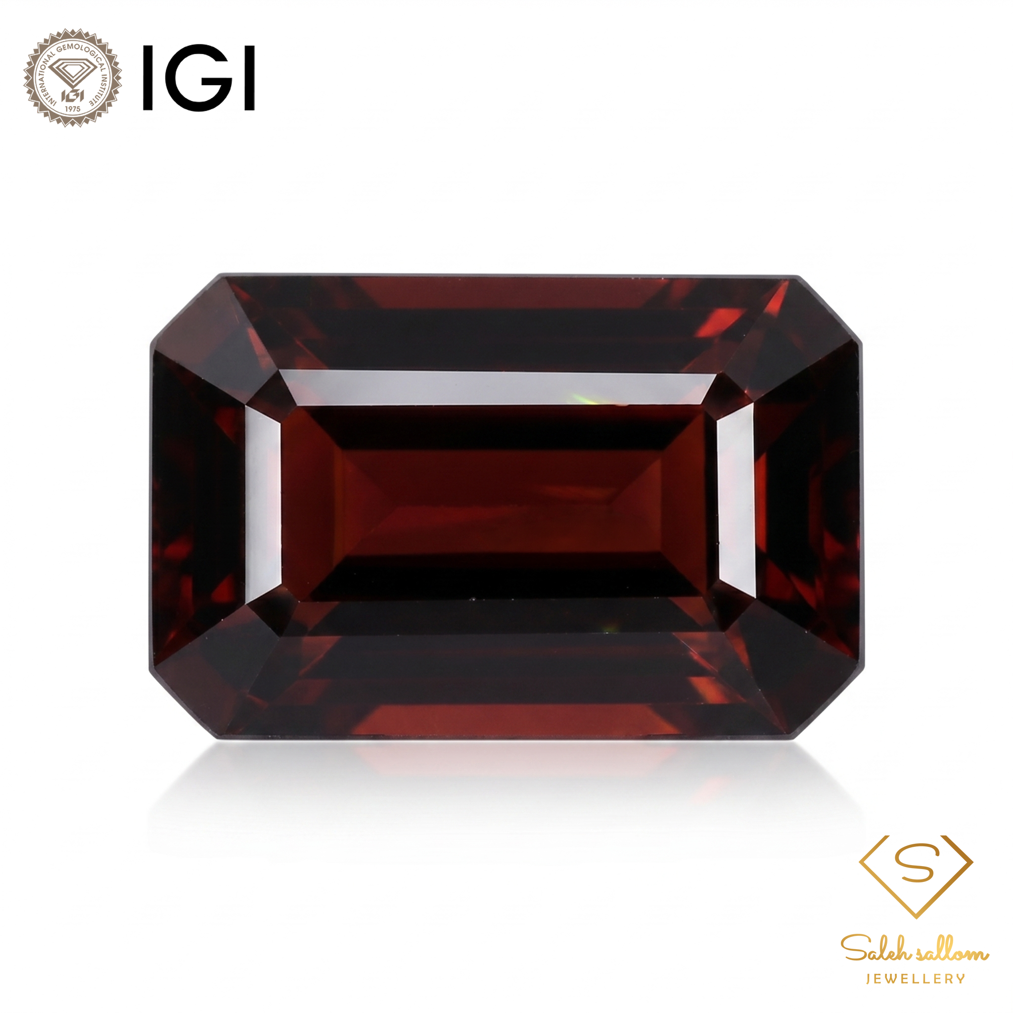IGI Certified Natural Almandine Garnet | 7.75 Carat Emerald Cut | Dark Orangy Red Main image